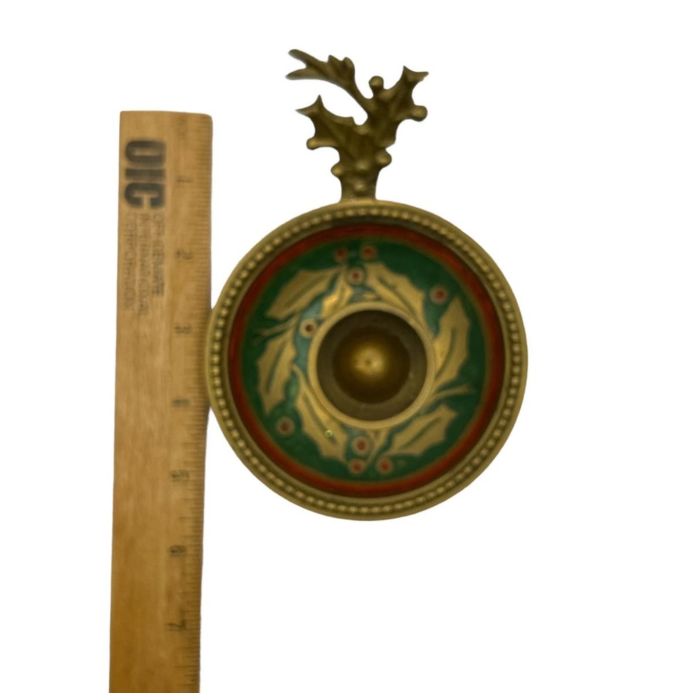 Vintage Enameled Brass Candle Holder With Holly Berry Made in India - Picture 2 of 3